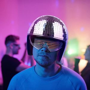 Casco de bola de discoteca con visera retráctil-Casco de discoteca Espejo brillante Sombrero de bola de discoteca para <span class=keywords><strong>DJ</strong></span> Club Bar Fiesta Regalos novedosos - Product Image 4