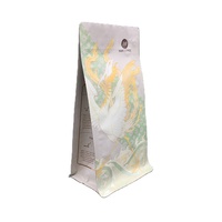 Pochette vide pour emballage de café en papier compostable imprimée sur mesure sac à café kraft debout à fond plat zippé avec valve et fermeture éclair