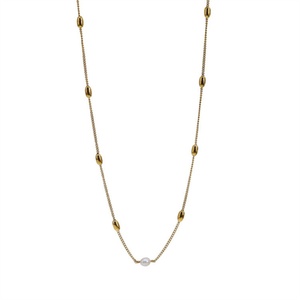 Collar de Perlas de Agua Dulce con Baño de Oro y Cuentas de Acero Inoxidable, Nuevo - Product Image 1