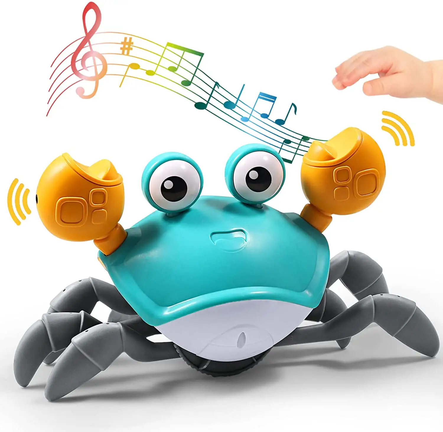 Электронный чувствительный зеленый краб для ползания, детская игрушка с музыкой и светодиодным индикатором, автоматически предотвращает препятствия