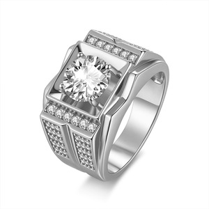 Men's 22K <b>Gold</b> Plated Moissanite <b>Cocktail</b> <b>Ring</b> Round Brilliant Cut Geometric Design Pave Setting Luxury Style - Product Image 2