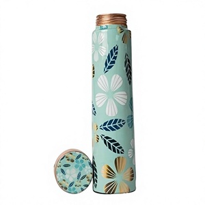 กระติกน้ำทองแดงลายดอกไม้มิ้นต์อายุรเวทพร้อมฝาปิดแบบพกพา - Product Image 1