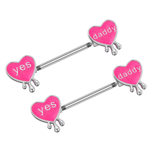 Anillos de pezón con letras de corazón rosa de 14G, barra de pezón de acero quirúrgico 316L, sí, papá, palabras traviesas, <span class=keywords><strong>Piercing</strong></span> para pezón, joyería - Product Image 4