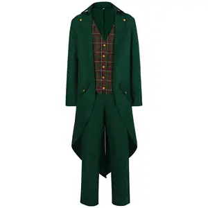 Erkek Tailcoat smokin gotik ortaçağ Retro giyim yetişkin rönesans Steampunk Tailcoat cadılar bayramı kostümleri ceket smokin şapka