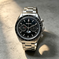Montre chronographe multifonctionnelle à phases lunaires en acier inoxydable de luxe personnalisée, mouvement mécanique, étanche 100 m pour hommes