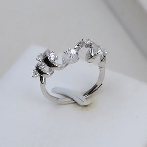 Anneau ouvert en argent S925 fait main, version coréenne, anneau de bouche ouverte, 7-8 perles, accessoires de bijoux DIY, support vide pour bouche ouverte - Product Image 2