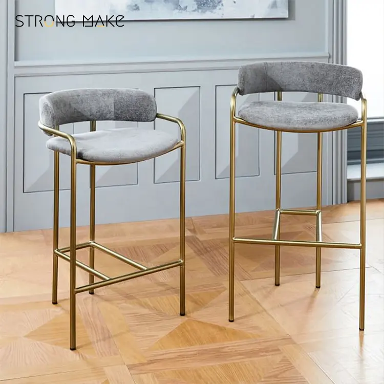 Luxus design gold metall hocker moderne gold grau küche zähler barhocker stoff hohe bar stuhl