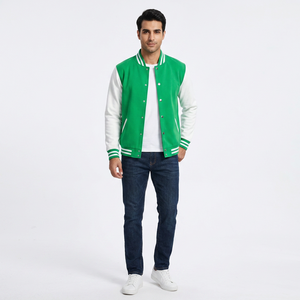 Blouson universitaire 2024 personnalisé de haute qualité 100 % coton avec manches en cuir et broderie chenille plate sur le devant, chaud et respirant, col montant - Product Image 1