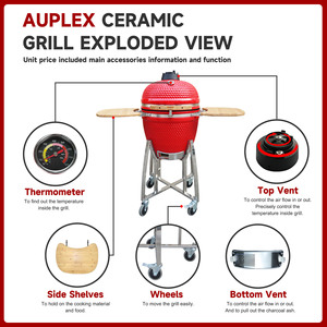 Barbecue <span class=keywords><strong>Kamado</strong></span> Joe en céramique de 21 pouces, style <span class=keywords><strong>japonais</strong></span>, pour barbecue intérieur et extérieur, AUPLEX - Product Image 3