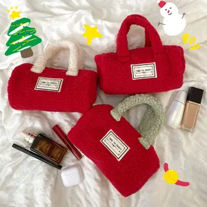 The Latest Design Creativity Wholesale Christmas New Year's Eve Color Lamb Wool Hand Bag Plush Red Handbag