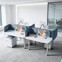 Écran de bureau acoustique en forme de L, gravé CNC, en feutre PET 100% fibre de polyester, dessus arrondi, cloison de bureau OEM