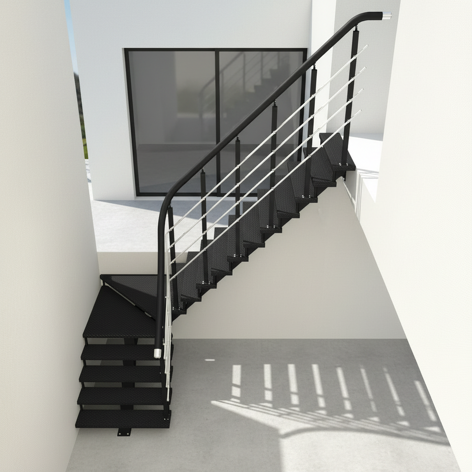 Contemporary Outdoor Steel Straight Staircase with Horizontal Bar ...