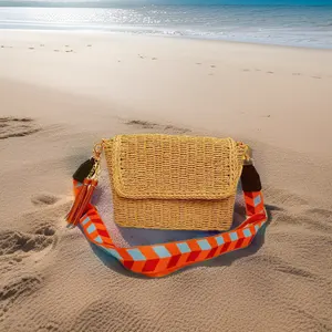 2023 사용자 정의 여름 종이 짚 해변 토트 여성 핸드백 수제 어깨 바구니 손으로 짠 등나무 가방