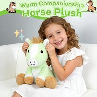Boneka Kuda Duduk 8 Inci, Rambut Coklat Panjang, Bulu Hijau Lembut, Anggota Badan Lucu, Isi Kapas PP, Hadiah Ulang Tahun, Penghilang Stres