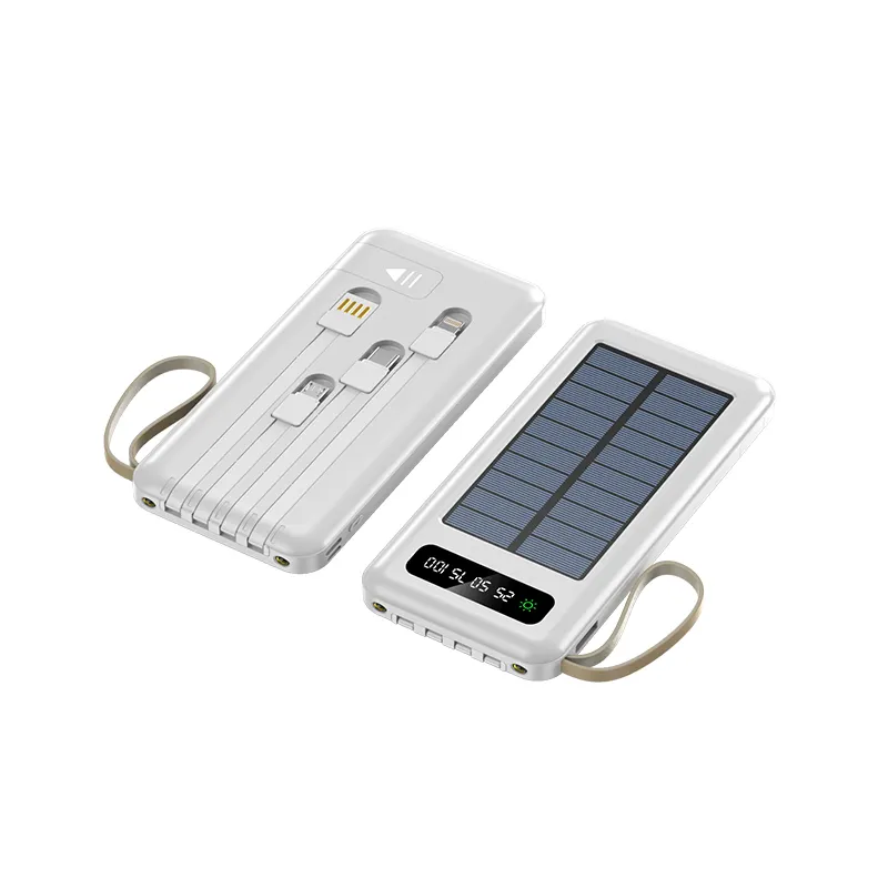 باور بانك مزود بإضاءة LED تعمل بالطاقة الشمسية الأفضل مبيعًا ببطارية 10000 مللي أمبير في الساعة مع حامل وأربعة كابلات بيانات ومميزات المحطة