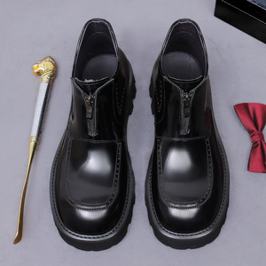 Botas de hombre estilo coreano con brillo, cremallera, suela gruesa, aumento de altura, de cuero genuino, para estudio fotográfico de bodas y negocios. - Product Image 5