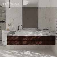 Meuble-lavabo en marbre naturel 100% Tostone, finition polie, aspect sans joint, couleur blanc flocon de neige, pour salle de bain moderne de villa