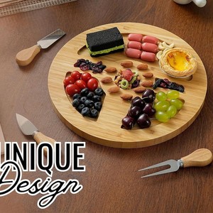 Juego de Tablas de Queso de Bambú, Bandeja Redonda de Madera con Cuchillos para Servir Frutas y Postres, Portátil para Uso en Exteriores - Product Image 2