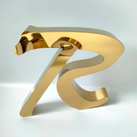 Huruf Logam Stainless Steel Warna Emas Finishing Cermin Tanpa Lampu Logo Dinding 3D