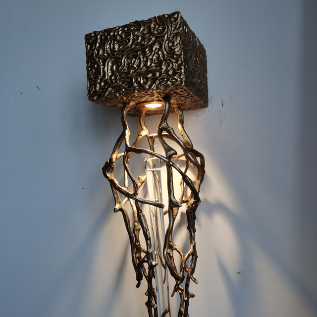 Contemporary Wall Light K9 Crystal Chandelier Sconce Wall Lamp for Bedroom Hallway All Copper Square Sconce Branch