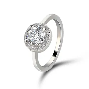 Anel de prata para mulheres, anel de diamante e prata, aniversário, anel de prata cúbico redondo, 2023