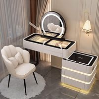 Meja Rias Modern LED dengan Cermin Berlampu, Grosir Panel Kayu MDF, Meja Rias Pintar dengan Speaker dan Pengisian Daya Nirkabel