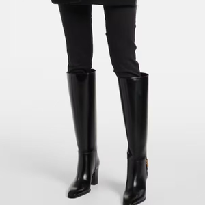 Bottes hautes pour femmes à bout carré, grande taille 46, coupe large, talons épais, avec fermoir métallique - Product Image 6