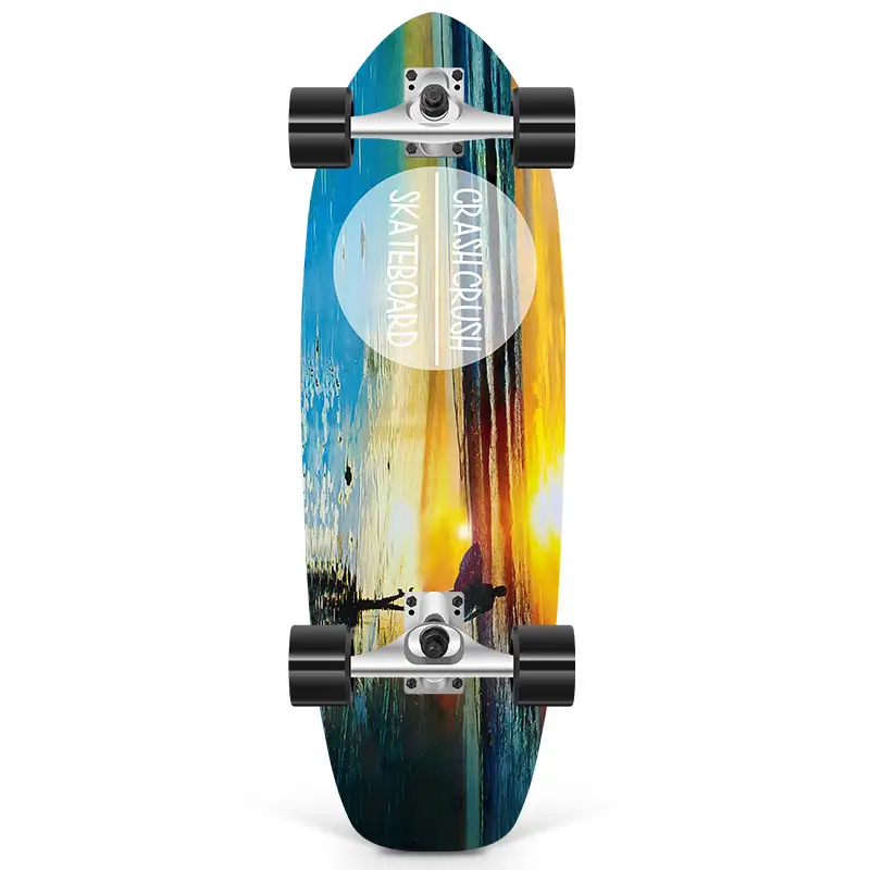 Skate de madeira de bordo com logotipo personalizado, skate de quatro rodas, skate longo