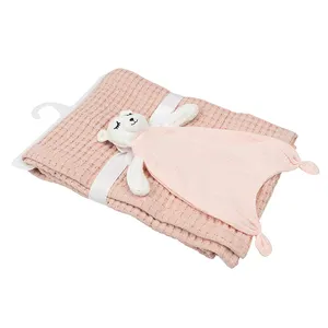 थोक मूल्य ठोस रंग क्रॉकेट बेबी रैप स्वैडल कंबल 100% कार्बनिक कपास बुना हुआ नरम बेबी कंबल नवजात शिशुओं के लिए