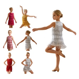 Vestido de Baile Latino para Niñas, con Flecos en Capas, Lentejuelas, Sin Mangas, para Competencia de Salsa, Baile de Salón, Ritmo, Actuación, Personalizado - Product Image 1