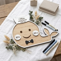 Plaque personnalisée en bois pour l'annonce de la naissance d'un bébé, motif baleine, souvenir de la naissance, décoration de chambre d'enfant, cadeau
