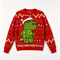 Pull de Noël imprimé numérique 3D unisexe, motif dinosaure T-Rex et Père Noël, tricot personnalisé OEM ODM