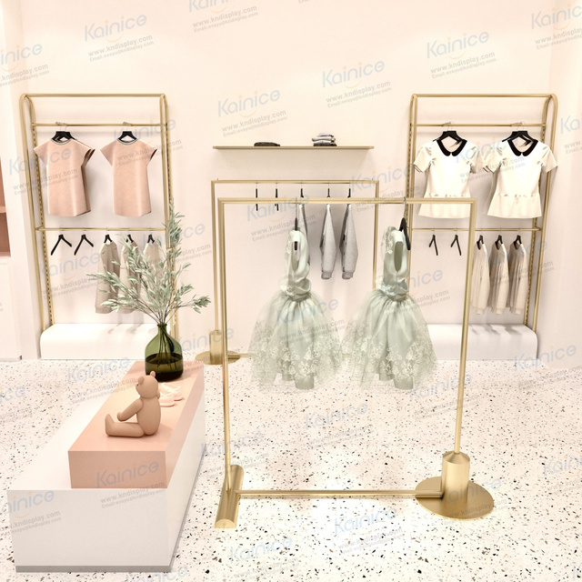 Kainice Store Display Fixtures Gold Iron Racks for Kids Mannequins Clothing Store Shelves Shelving Retail Display Gondola Rack
