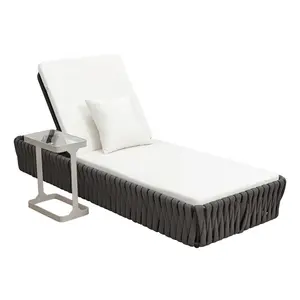 Leisure Hotel Garden Sun Loungers Outdoor Exterior Aluminum Rope Chaise Lounge Chair Sunbed with Side Table