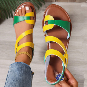 Sandalias de playa planas con punta abierta para mujer de PU estilo romano diseño de bloqueo de color característica antideslizante venta directa de fábrica para el verano - Product Image 3