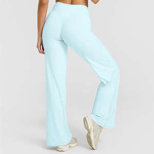 Vêtements de sport pour femmes en gros, pantalon de sport léger à jambe droite, taille haute, extensible, yoga, pantalon ample décontracté, pantalon évasé - Product Image 2