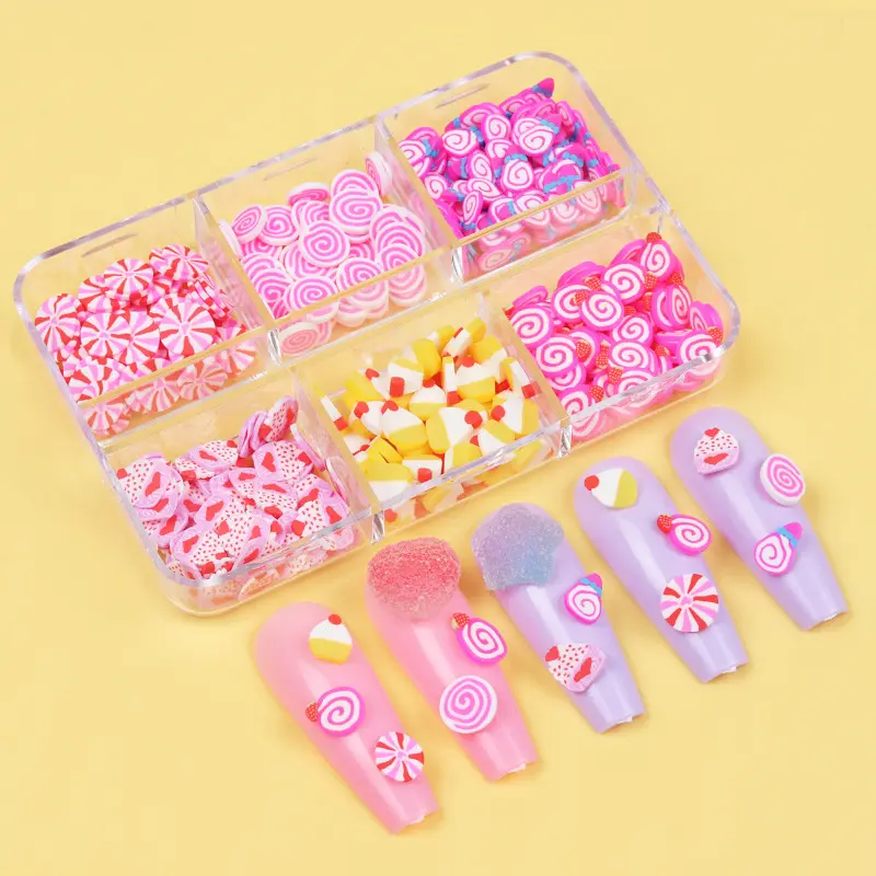 New candy cake nail clay slices 3D nail polymer nail charms 6grid/box mixed manicure accessories