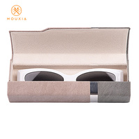 Étui rigide pour lunettes en cuir PU bicolore avec garniture métallique, boîte de rangement pour lunettes de soleil avec logo personnalisé, vente en gros