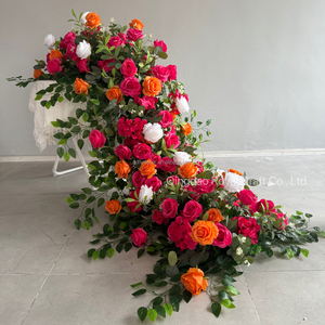 Runner Floreale con Rose Rosse e Rosa per Decorazioni Matrimoniali, Arco Nuziale Artificiale per Corridoio - Product Image 5