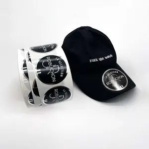 Autocollant d'étiquette personnalisée Impression de logo Argent brillant PFT Autocollant de produit pour chapeau