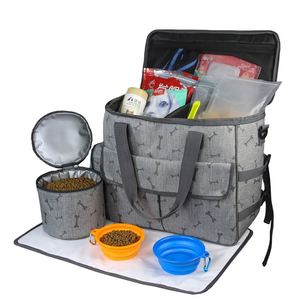Free sample Large Capacity Portable Dog Pet Weekend Travel Carrier Tote Organizer Bag with Food Container and <b>Waterproof</b> <b>Mat</b> - Product Image 1