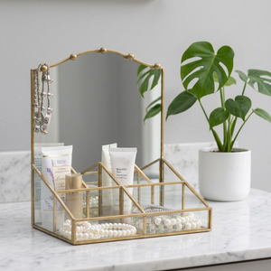 Organisateur de rangement de luxe en laiton et verre pour bijoux et cosmétiques, idéal pour la décoration intérieure (vente en gros) - Product Image 1