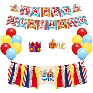 Kit de Decoración para Primer Cumpleaños con Temática de Circo y <span class=keywords><strong>Carnaval</strong></span>, para Baby Shower de Niños y Niñas, Artículos para Fiestas de Animales con Arpillera Colorida - Product Image 1