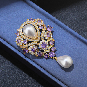 Rhinestone Flower Brooches Women Customized Fashionable Large Classic Vintage Elegant Gold Plated Gift - Product Image 4