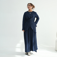 Pakaian Islami Loriya Gaun Wanita Elegan dan Bernapas Model Abaya Musim Panas Terbaru Atasan Silang Rok 2 Potong Set untuk Idul Fitri