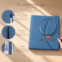 Organiseur de budget personnalisé A5 en tissu denim bleu avec 6 anneaux métalliques et poche intérieure