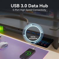 Support d'écran en métal noir de 1100 mm avec hub USB 3.0 intégré et ports de charge rapide pour une connectivité multi-appareils