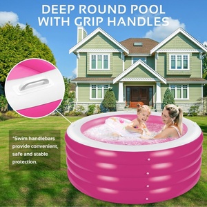 สระว่ายน้ำเป่าลม PVC ทรงกลม ขนาด 70*70*30 นิ้ว พร้อมหูจับ สีชมพู สีฟ้า สระว่ายน้ำสำหรับครอบครัว ปาร์ตี้น้ำหน้าร้อน สวนกลางแจ้ง สนามหลังบ้าน - Product Image 6