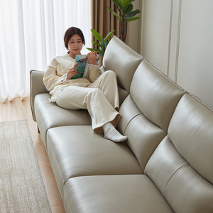 Sofá Reclinable Eléctrico Minimalista de Cuero Genuino, Sofá Reclinable <span class=keywords><strong>Motorizado</strong></span> de <span class=keywords><strong>3</strong></span> <span class=keywords><strong>Plazas</strong></span>, Muebles para Sala de Estar - Product Image 3