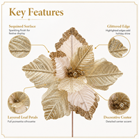 Couronne de Noël en gros, décorations métalliques scintillantes, fleurs artificielles de Poinsettia